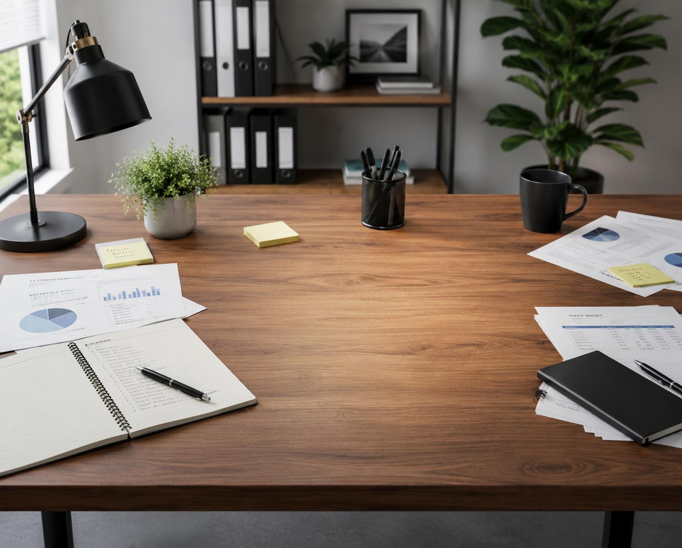 Illustrated workspace backdrop for business computers
