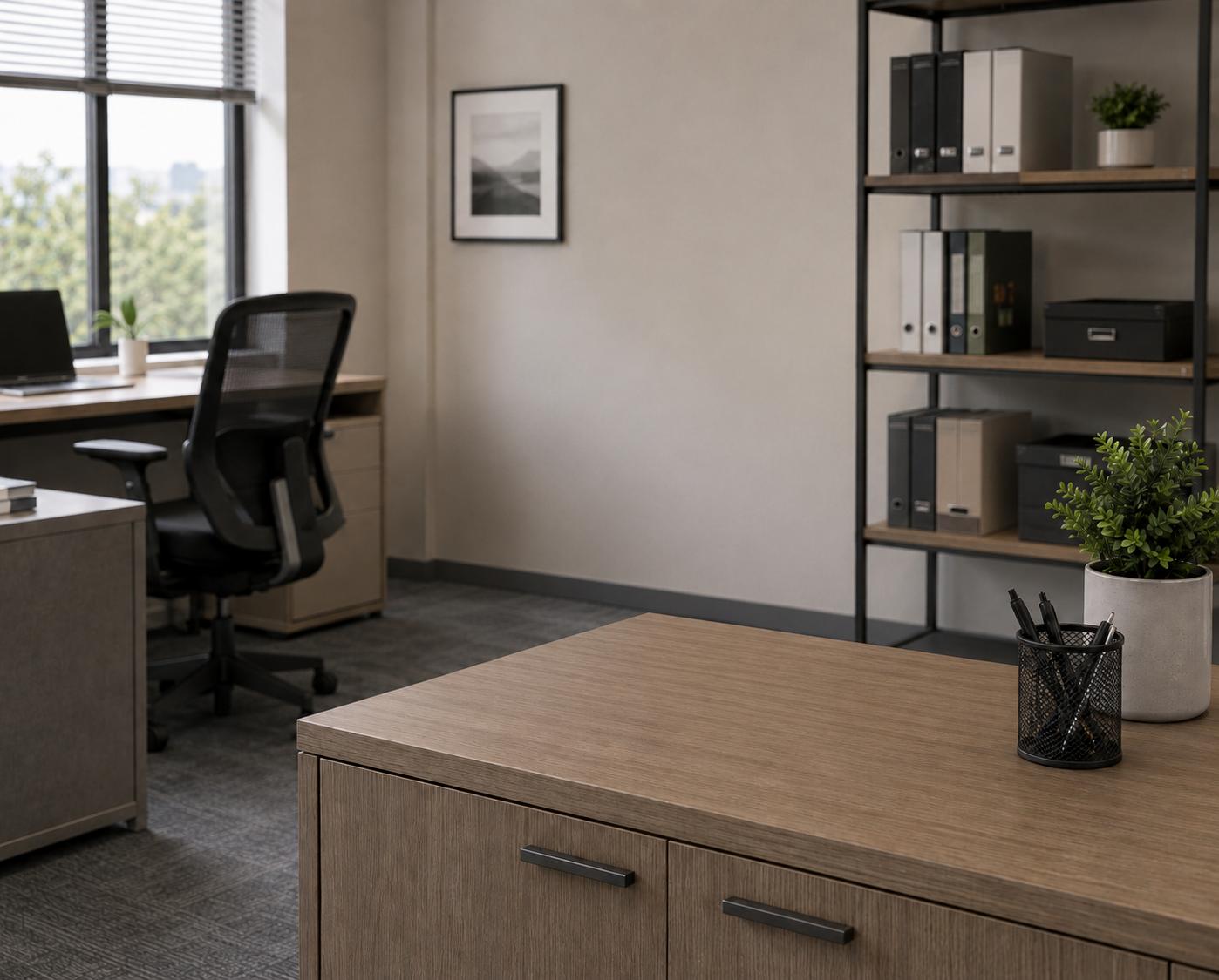 Illustrated office backdrop for printer supplies