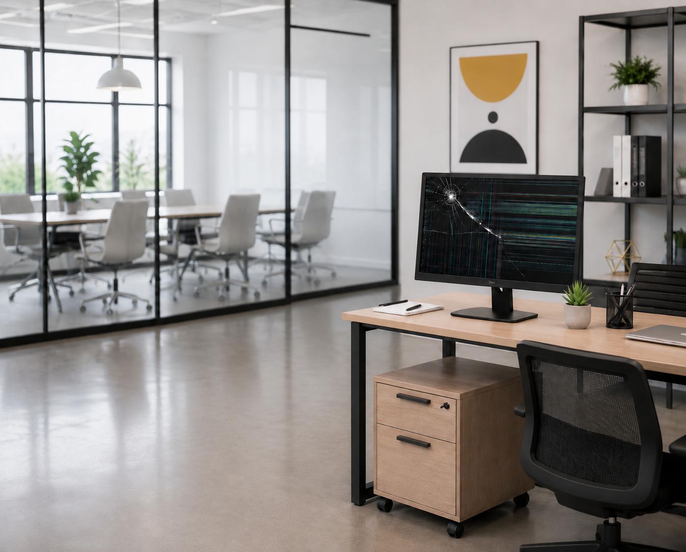 Illustrated technical support workspace backdrop